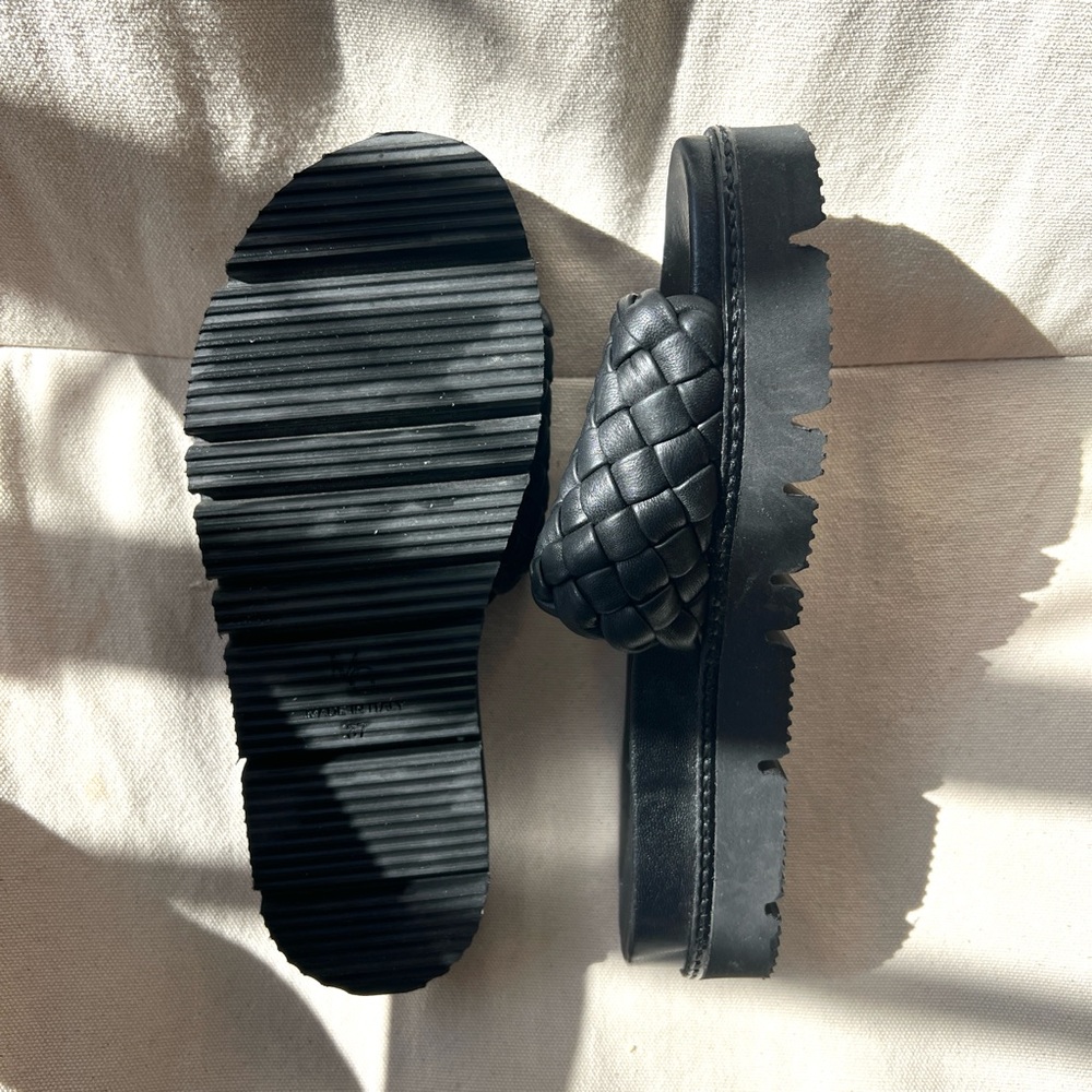 M. Gemi Black Braided Leather Slide Sandals - Picture 3 of 5